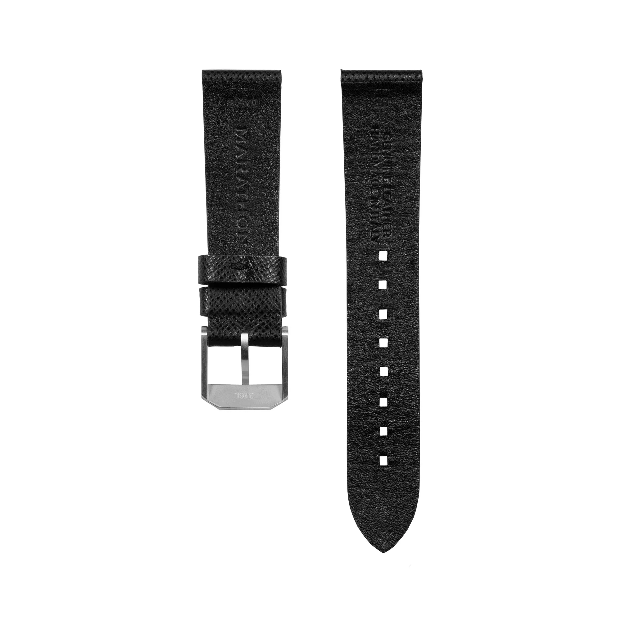 18mm 2-Piece Leather Strap, Black with Brushed Steel Hardware - Image 4