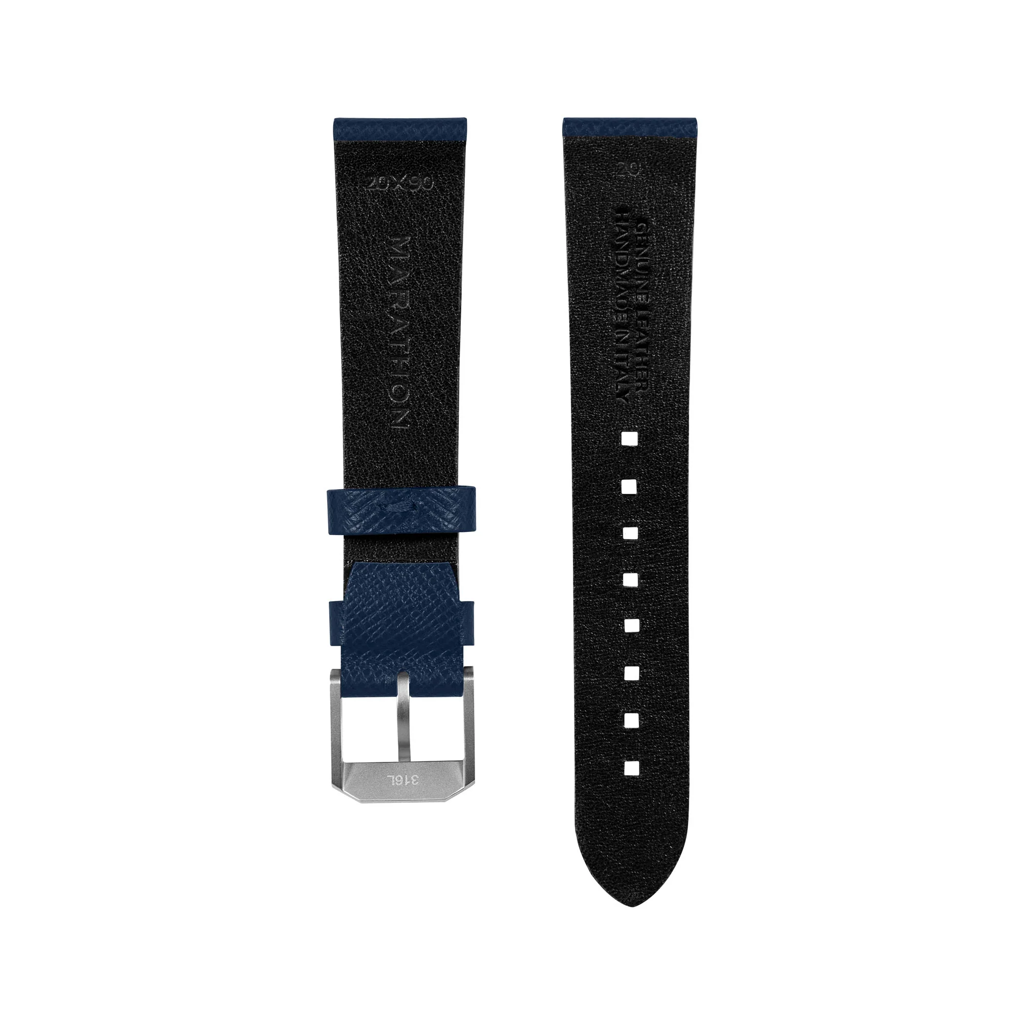 20mm 2-Piece Leather Strap, Royal Blue with Brushed Steel Hardware - Image 11