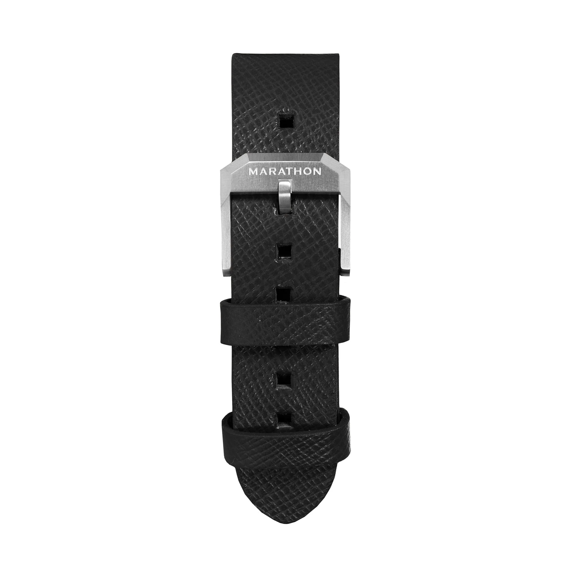 22mm 2-Piece Leather Strap, Black with Brushed Steel Hardware - Image 3