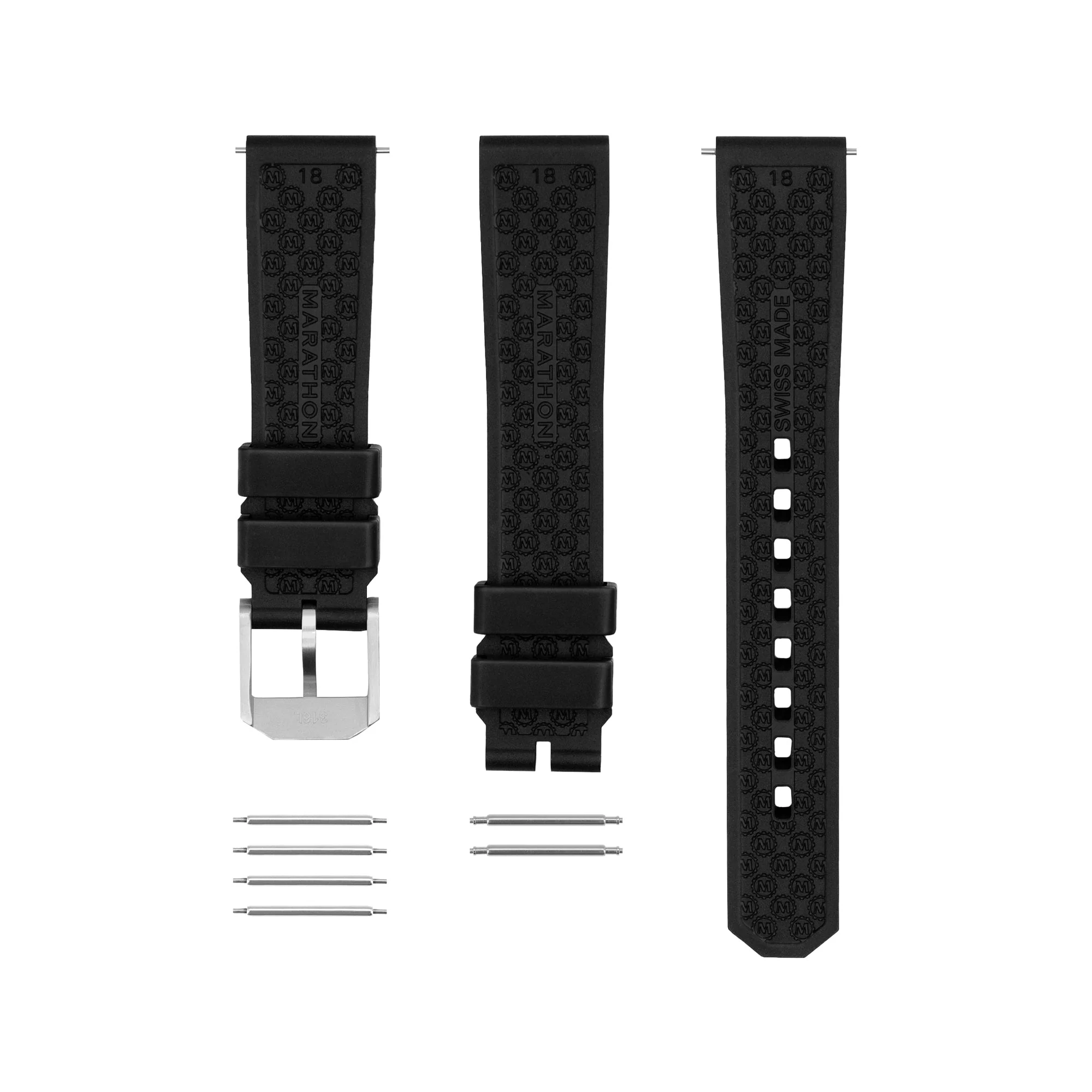3-Piece Rubber Strap Kit, Black, 18mm - Image 6